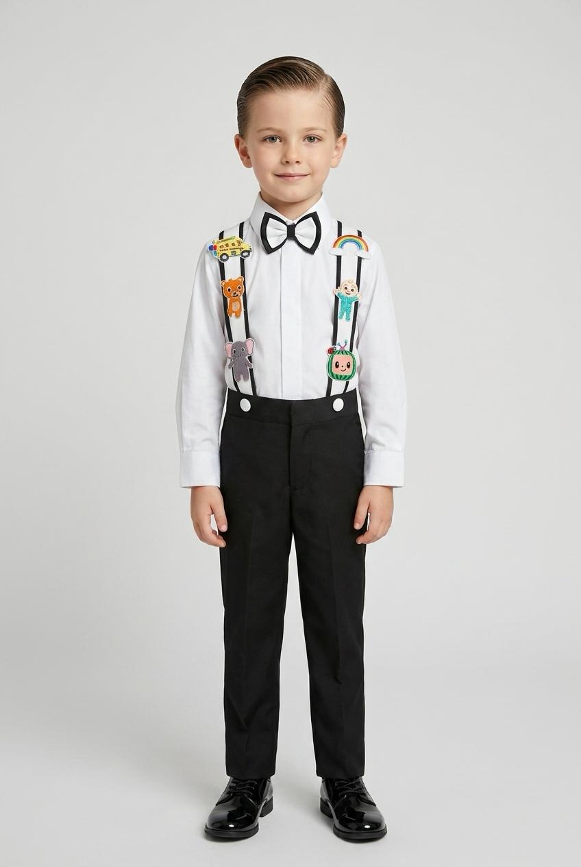 The Little Gentleman Suspender Set (SET 4 (Shirt + Pants + Suspenders + Bow Tie)